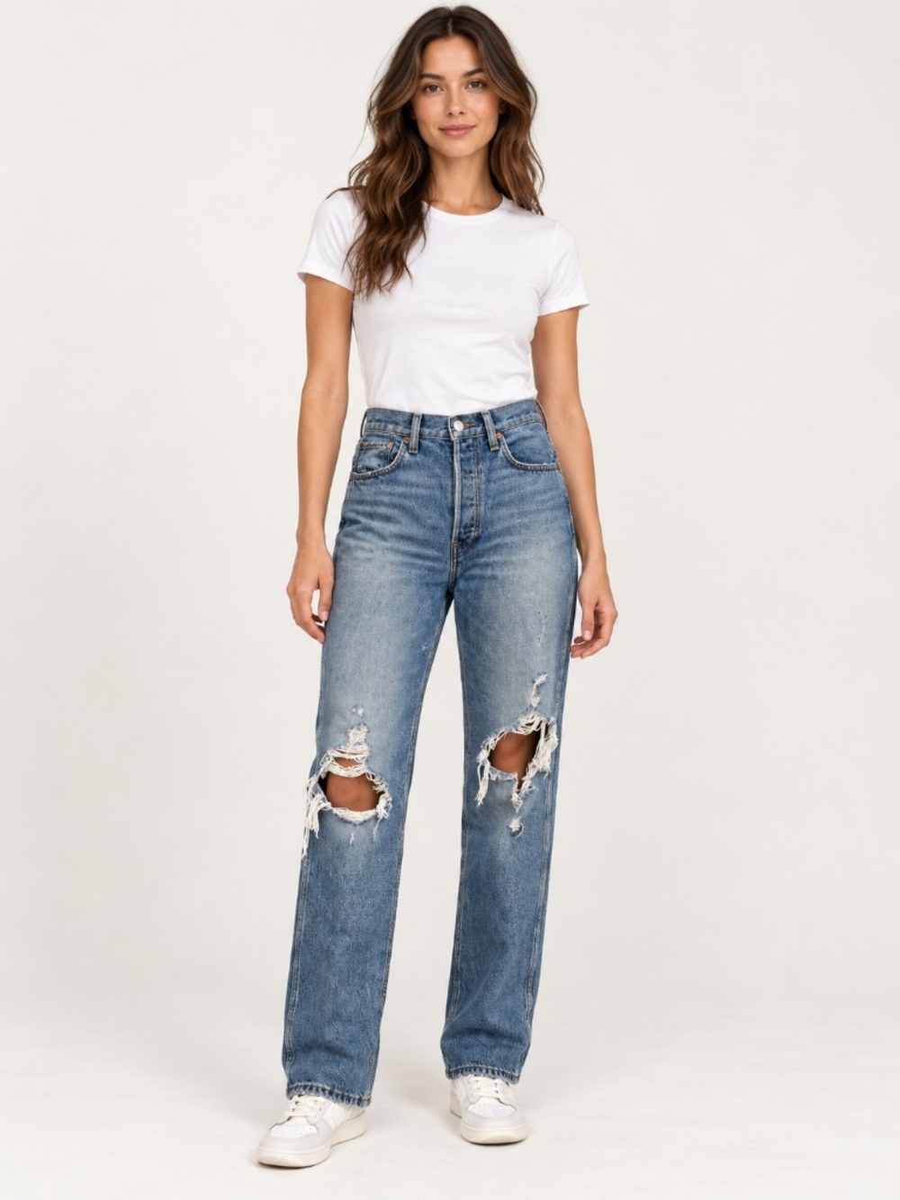 RE/DONE  Distressed Jeans High Rise Straight Leg Size 27